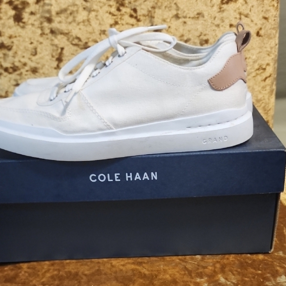 Cole Haan White Canvas Sneakers with Brown Accents